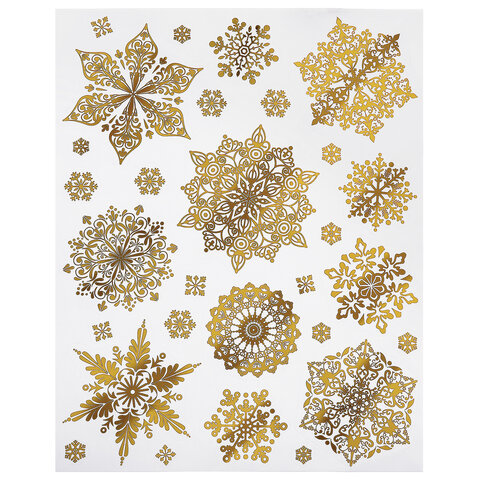 Наклейка для окон двусторонняя МНОГОРАЗОВАЯ 30х38 см, "Снежинки",