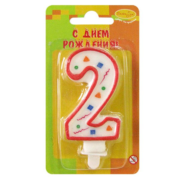 Свеча Цифра 2 Красное Конфетти 7см Свеча Цифра 2 Красное Конфетти 7см