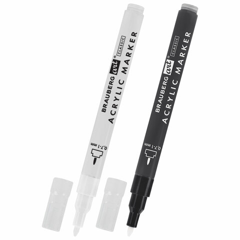 Маркеры акриловые для рисования и хобби, 2 цвета ЧЕРНЫЙ/БЕЛЫЙ, линия 0,7-1 мм, Маркеры акриловые для рисования и хобби, 2 цвета ЧЕРНЫЙ/БЕЛЫЙ, линия 0,7-1 мм,