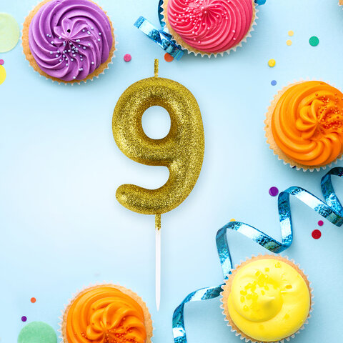Свеча-цифра для торта "9" золотая с глиттером, 6 см, ЗОЛОТАЯ СКАЗКА, Свеча-цифра для торта "9" золотая с глиттером, 6 см, ЗОЛОТАЯ СКАЗКА,