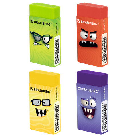 Ластик кросс-серия МОНСТРИКИ, 50х24х10 мм, прямоугольный, картонный держатель,