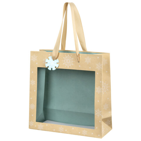 Пакет подарочный (1 шт.) новогодний, 20х8х20 см, "Snowflakes", Пакет подарочный (1 шт.) новогодний, 20х8х20 см, "Snowflakes",
