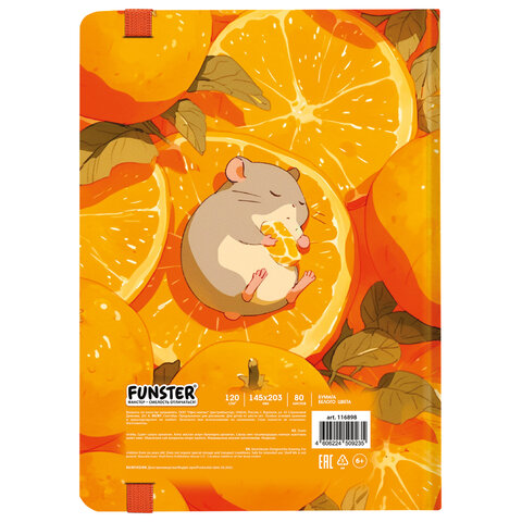 Скетчбук, белая бумага 120 г/м2, 145х203 мм, 80 л., резинка, твердый, FUNSTER