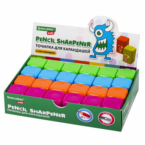 Точилка BRAUBERG KIDS "Монстрик", с контейнером, корпус ассорти,