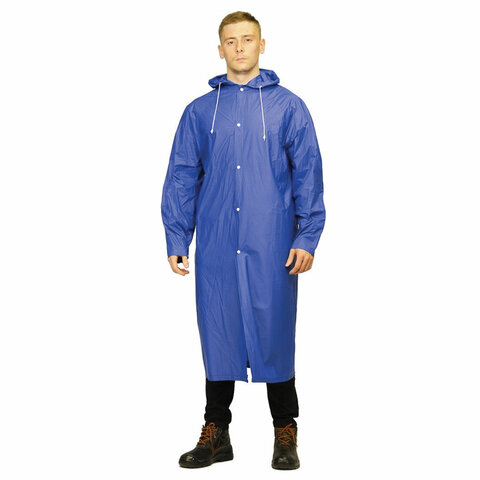 Плащ-дождевик на кнопках многоразовый, прочный, винил, синий, размер Плащ-дождевик на кнопках многоразовый, прочный, винил, синий, размер