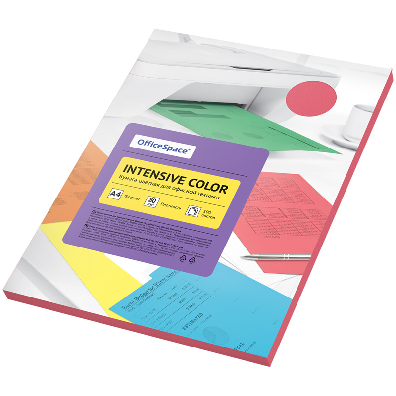 Бумага цветная OfficeSpace "Intensive Color", A4, 80 г/м, 100л., Бумага цветная OfficeSpace "Intensive Color", A4, 80 г/м, 100л.,