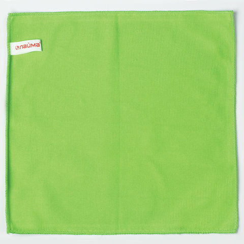 Салфетка для стекол и зеркал, гладкая микрофибра, 30х30 см, зеленая, ЛАЙМА,
