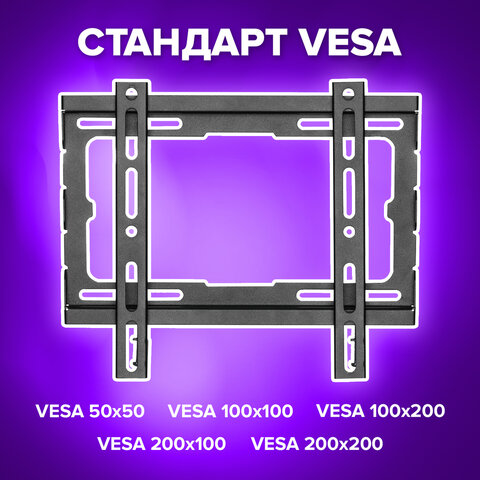 Кронштейн-крепление для ТВ настенный, до 45 кг. VESA 100х100-200х200, Кронштейн-крепление для ТВ настенный, до 45 кг. VESA 100х100-200х200,
