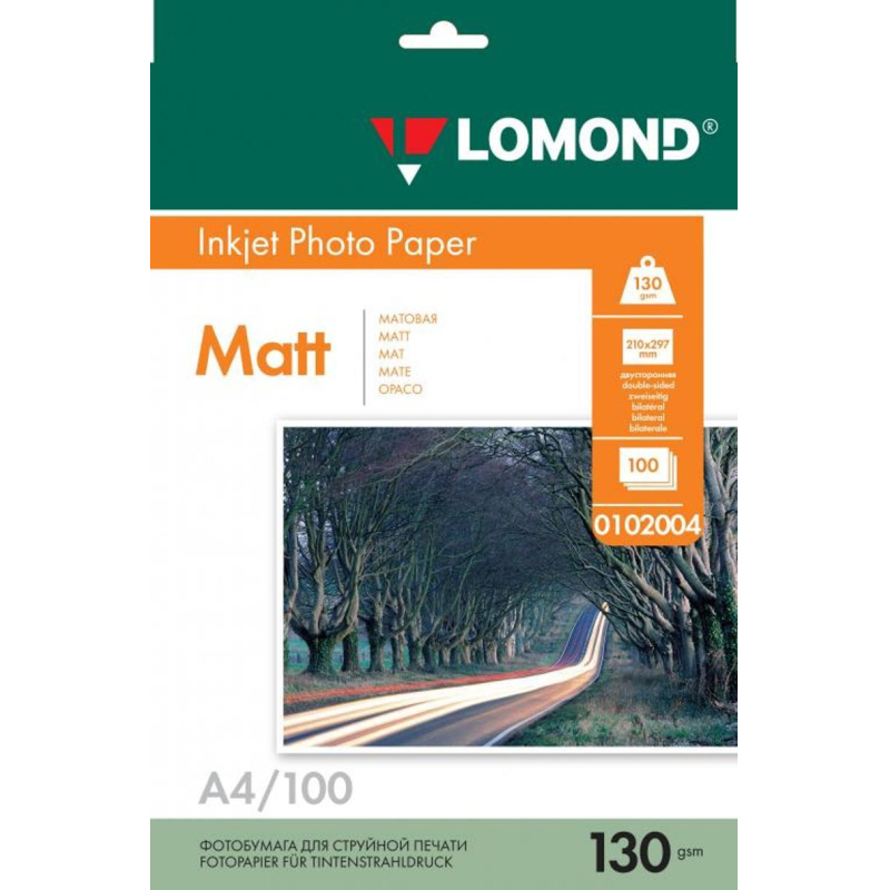 Фотобумага LOMOND двусторонняя матовая 130г A4 100л 0102004 Фотобумага LOMOND двусторонняя матовая 130г A4 100л 0102004