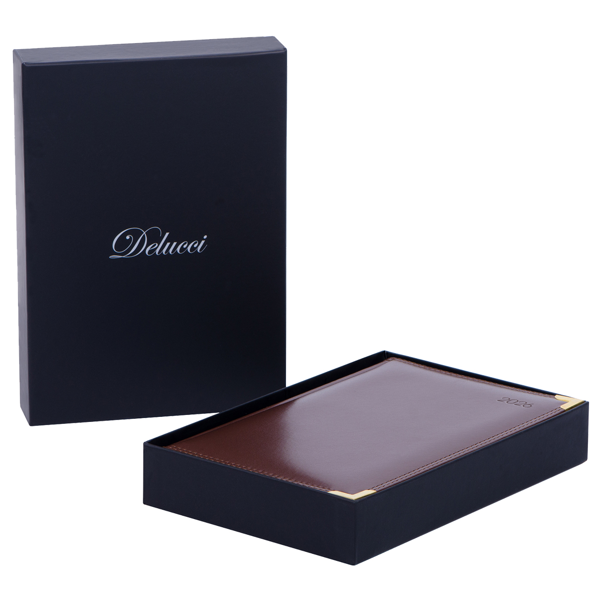 Ежедневник датированный 2026г., А5, 184л., Delucci, Гладкая кожа, зол. срез,