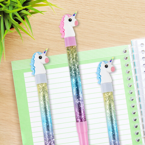 Ручка с топпером и блестками шариковая ЮНЛАНДИЯ "Единорог", детали