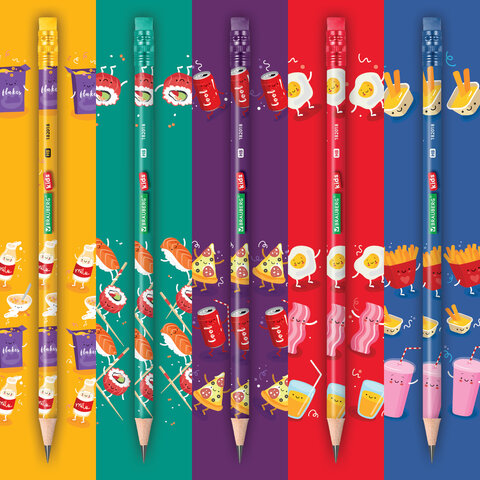 Карандаш чернографитный с принтом BRAUBERG KIDS "FOOD", 1 шт., HB, с