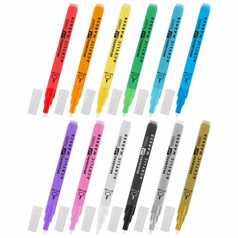 Маркеры акриловые для рисования и хобби 12 ярких цветов, линия 0,7-1 мм, Маркеры акриловые для рисования и хобби 12 ярких цветов, линия 0,7-1 мм,