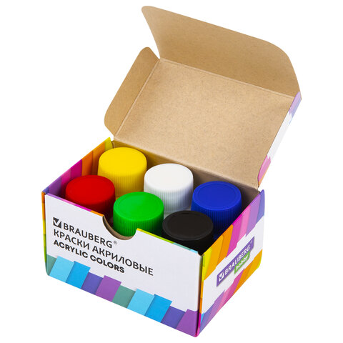 Краски акриловые художественные 6 цветов в банках по 22 мл, BRAUBERG HOBBY, Краски акриловые художественные 6 цветов в банках по 22 мл, BRAUBERG HOBBY,