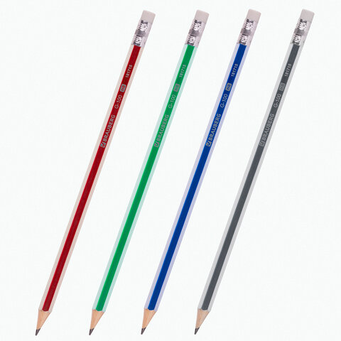 Набор карандашей чернографитных BRAUBERG "G-100" 4 шт., HB, с