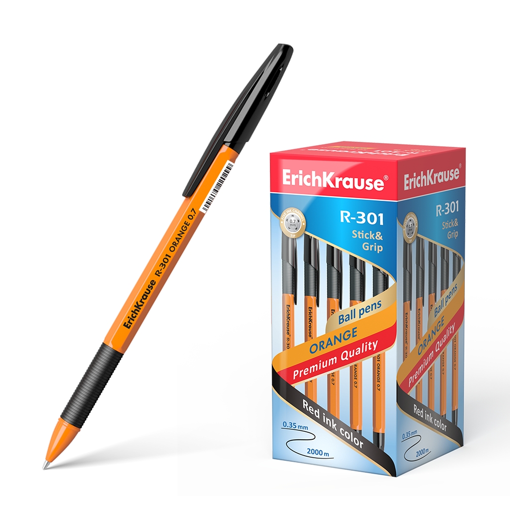 Ручка шариковая ErichKrause® R-301 Orange Stick&Grip 0.7, цвет чернил черный Ручка шариковая ErichKrause® R-301 Orange Stick&Grip 0.7, цвет чернил черный