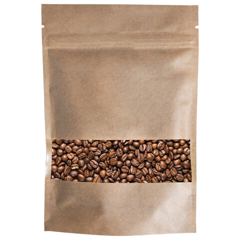 Пакет дой-пак с замком ZIP LOCK, крафт с окном 40 мм, 100х150 + 30 мм, 100 штук,