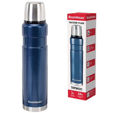Термос 1 л, BOOMHOUSE (БумХаус) DARKBLUE, нержавеющая сталь SUS304, молотковая Термос 1 л, BOOMHOUSE (БумХаус) DARKBLUE, нержавеющая сталь SUS304, молотковая