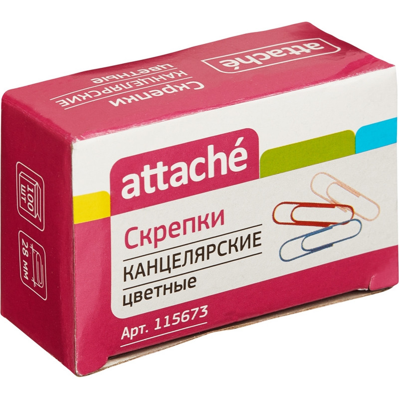 Скрепки 28 мм 100 шт./уп. ATTACHE С28-100П: полимер,кругл,цв,к/кор штр. Скрепки 28 мм 100 шт./уп. ATTACHE С28-100П: полимер,кругл,цв,к/кор штр.