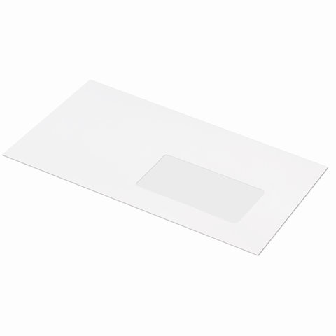 Конверты Е65, КОМПЛЕКТ 1000 штук, отрывная полоса STRIP, белые, правое окно,