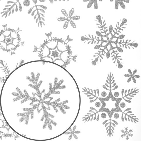 Наклейка для окон, 64 СНЕЖИНКИ, КОМПЛЕКТ 4 шт., 30х38 см, глиттер, серебро, Наклейка для окон, 64 СНЕЖИНКИ, КОМПЛЕКТ 4 шт., 30х38 см, глиттер, серебро,