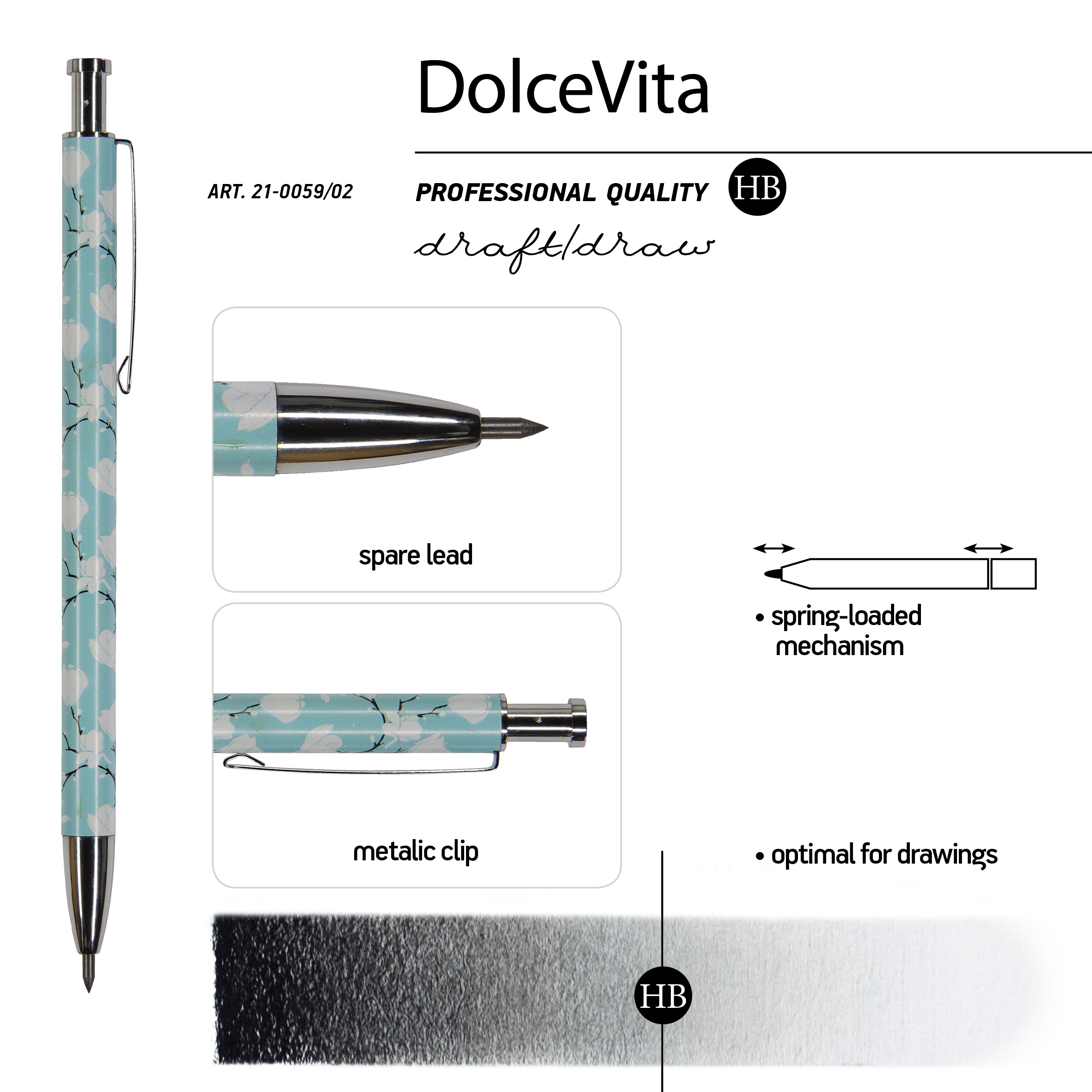 КАРАНДАШ МЕХАНИЧЕСКИЙ MЕТАЛЛИЧЕСКИЙ "Dolce Vita. Цветы" 2 ММ, КАРАНДАШ МЕХАНИЧЕСКИЙ MЕТАЛЛИЧЕСКИЙ "Dolce Vita. Цветы" 2 ММ,