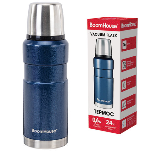 Термос 0,6 л, BOOMHOUSE (БумХаус) DARKBLUE, нержавеющая сталь SUS304, молотковая Термос 0,6 л, BOOMHOUSE (БумХаус) DARKBLUE, нержавеющая сталь SUS304, молотковая