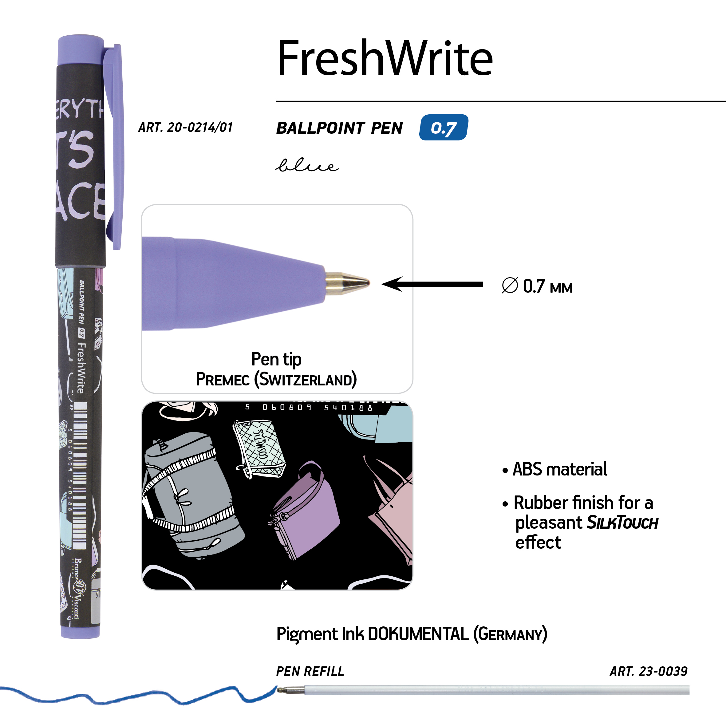 РУЧКА "FreshWrite. Дамские штучки. Сумочки" ШАРИКОВАЯ 0.7 ММ, СИНЯЯ