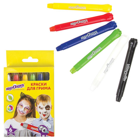 Краски для грима (аквагрим) ЮНЛАНДИЯ, НАБОР 6 цветов, яркие цвета, для лица и Краски для грима (аквагрим) ЮНЛАНДИЯ, НАБОР 6 цветов, яркие цвета, для лица и