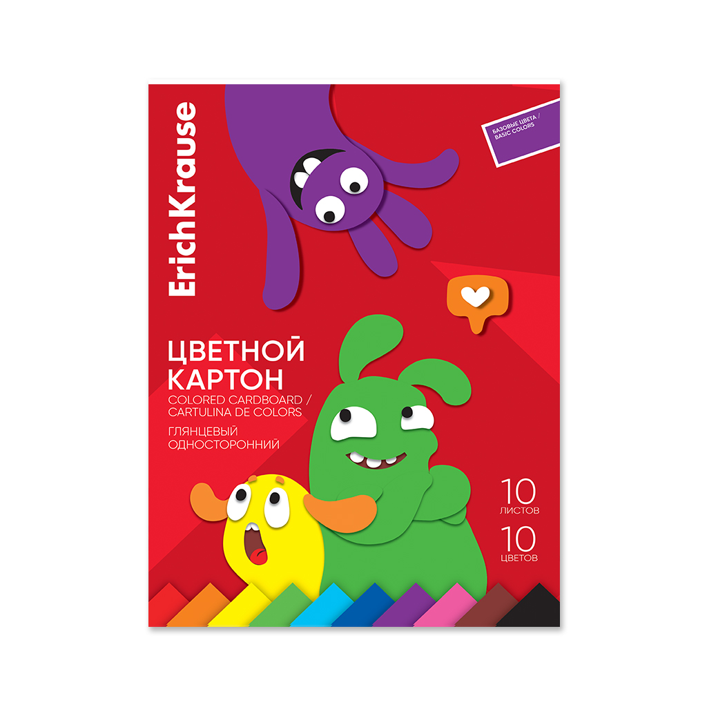 Цветной картон глянцевый на клею ErichKrause, Jolly Friends, А4, 10 листов, 10 Цветной картон глянцевый на клею ErichKrause, Jolly Friends, А4, 10 листов, 10