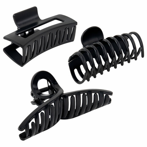 Крабы для волос НАБОР 3 шт., 8,5 см / 8,5 см / 11 см, soft-touch, чёрный, MONTE