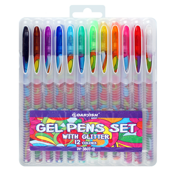 Набор ручек гелевых 12цв. "Darvish" с блёстками,в Набор ручек гелевых 12цв. "Darvish" с блёстками,в