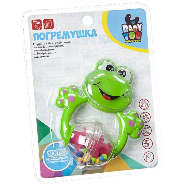 Игрушка развивающая погремушка, пластик, Лягушка, Bondibon, CRD 21,5 16,5 см, Игрушка развивающая погремушка, пластик, Лягушка, Bondibon, CRD 21,5 16,5 см,
