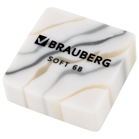 Ластики BRAUBERG "MARBLE", НАБОР 6 штук, 34х34х11 мм, квадратные,
