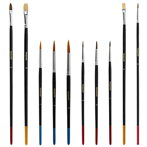 Кисти ПИФАГОР, набор 10 шт. (пони - 5 шт., синтетика - 3 шт., щетина - 2 шт.,