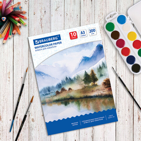 Папка для акварели БОЛЬШОГО ФОРМАТА А3, 10 л., 200 г/м2, BRAUBERG ART, 297х420 Папка для акварели БОЛЬШОГО ФОРМАТА А3, 10 л., 200 г/м2, BRAUBERG ART, 297х420