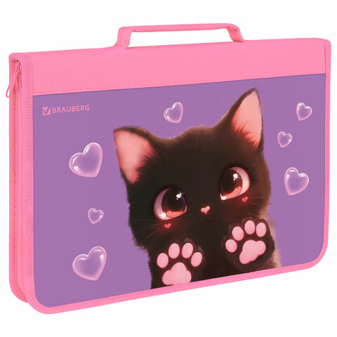 Папка на молнии BRAUBERG А4 с ручкой, с органайзером, 1 отделение, "Paw Папка на молнии BRAUBERG А4 с ручкой, с органайзером, 1 отделение, "Paw