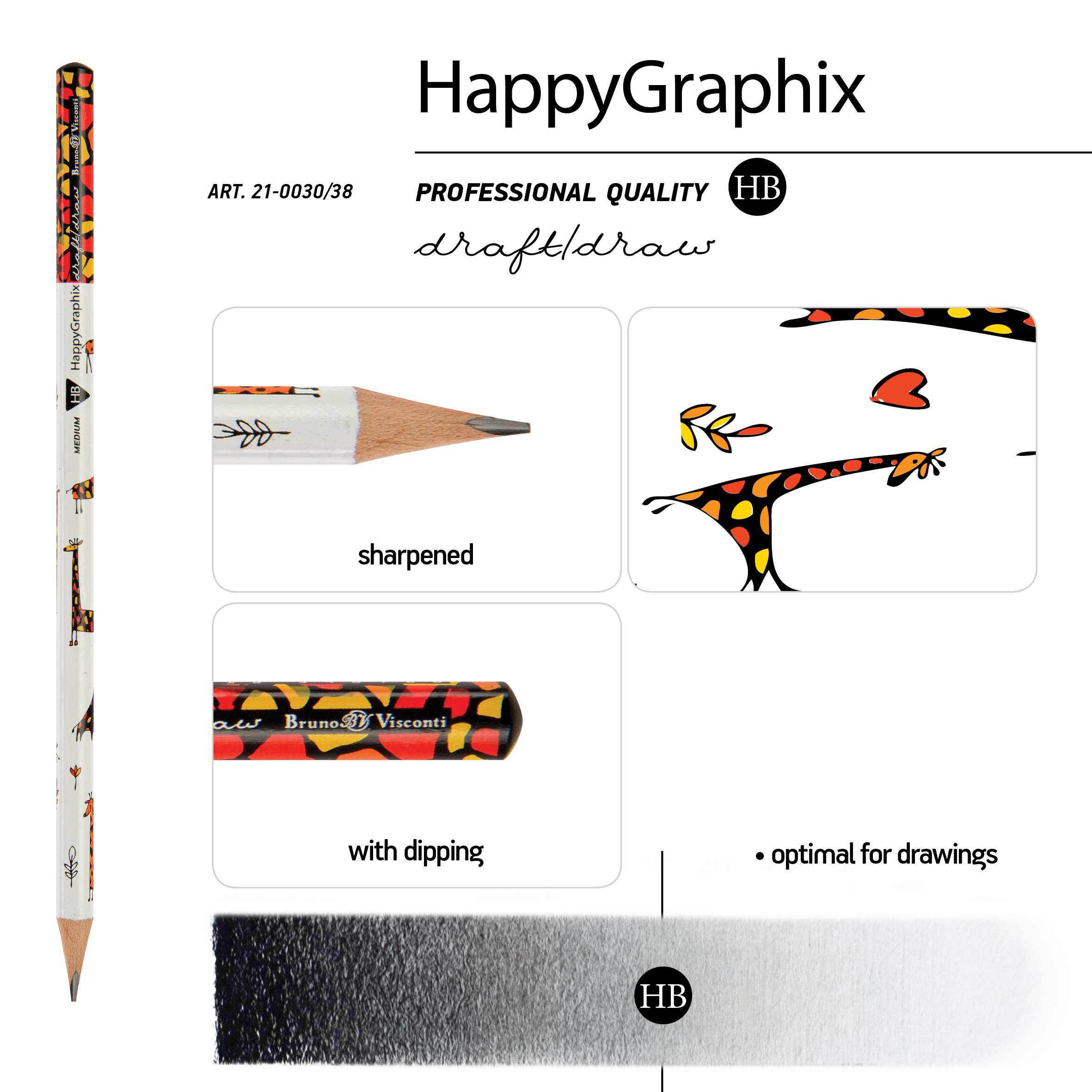 КАРАНДАШ ЧЕРНОГРАФИТОВЫЙ "HappyGraphix" ЖИРАФЫ НВ