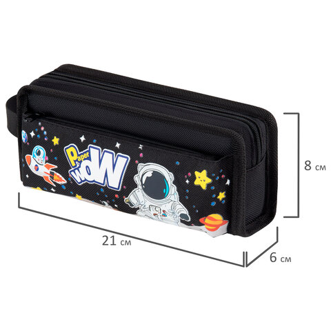 Пенал ЮНЛАНДИЯ ЮНИОР, 2 отделения, с ручкой, полиэстер, "Astronaut",