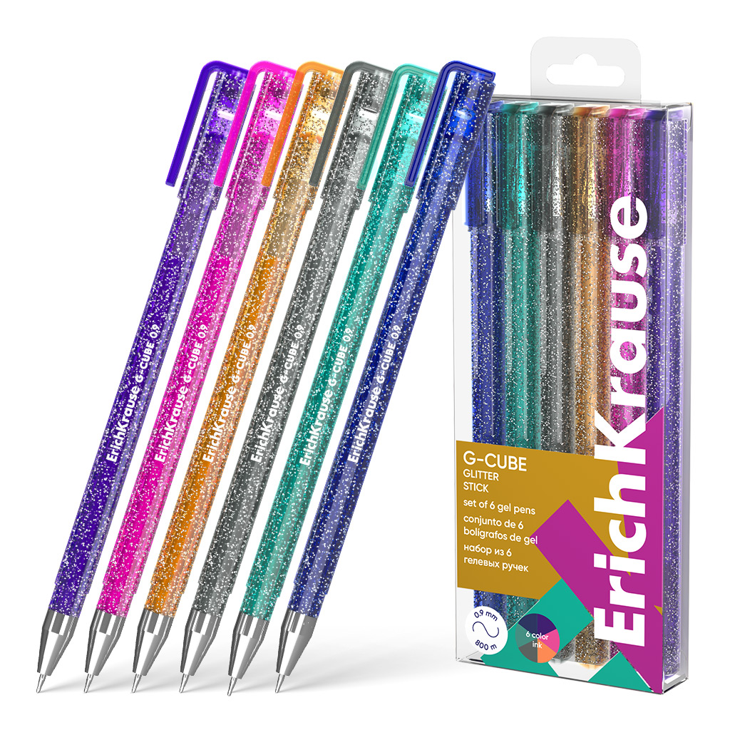 Набор из 6 ручек гелевых Erich Krause G-Cube® Stick Glitter 1.0, цвет чернил Набор из 6 ручек гелевых Erich Krause G-Cube® Stick Glitter 1.0, цвет чернил