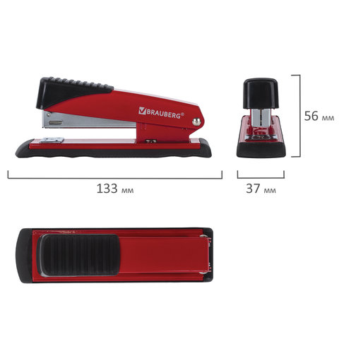 Степлер №24/6, 26/6 металлический BRAUBERG "Office", до 30 листов,