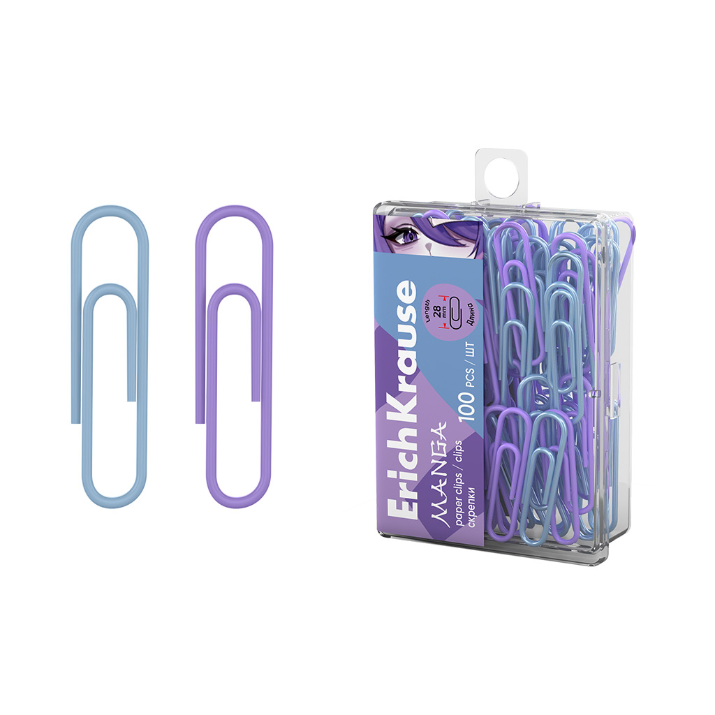 Скрепки металлические с виниловым покрытием ErichKrause Manga, 28мм, ассорти ( в Скрепки металлические с виниловым покрытием ErichKrause Manga, 28мм, ассорти ( в
