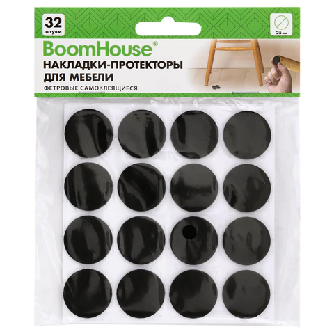 Накладки-протекторы для мебели ФЕТРОВЫЕ самоклеящиеся, d=25 мм, черные, КОМПЛЕКТ Накладки-протекторы для мебели ФЕТРОВЫЕ самоклеящиеся, d=25 мм, черные, КОМПЛЕКТ