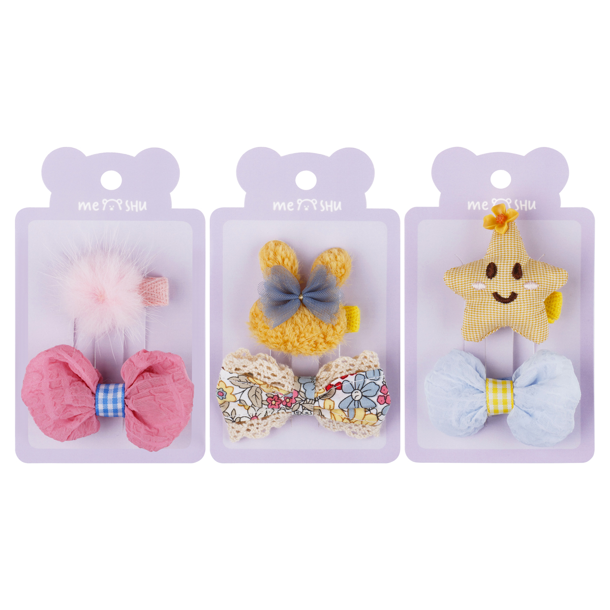 Заколки для волос MESHU, прищепки текстильные, ассорти, 2 штуки, европодвес Заколки для волос MESHU, прищепки текстильные, ассорти, 2 штуки, европодвес