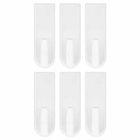 Крючки самоклеящиеся универсальные 6,6х2,1 см, КОМПЛЕКТ 6 шт., белые, LAIMA