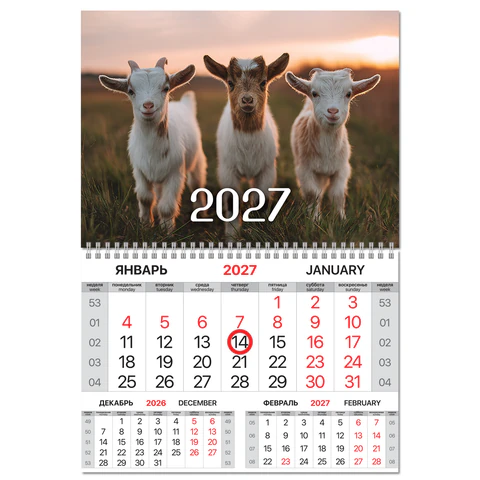 Календарь квартальный 2027 г., 1 блок, 1 гребень, магнитный курсор, мелованная Календарь квартальный 2027 г., 1 блок, 1 гребень, магнитный курсор, мелованная