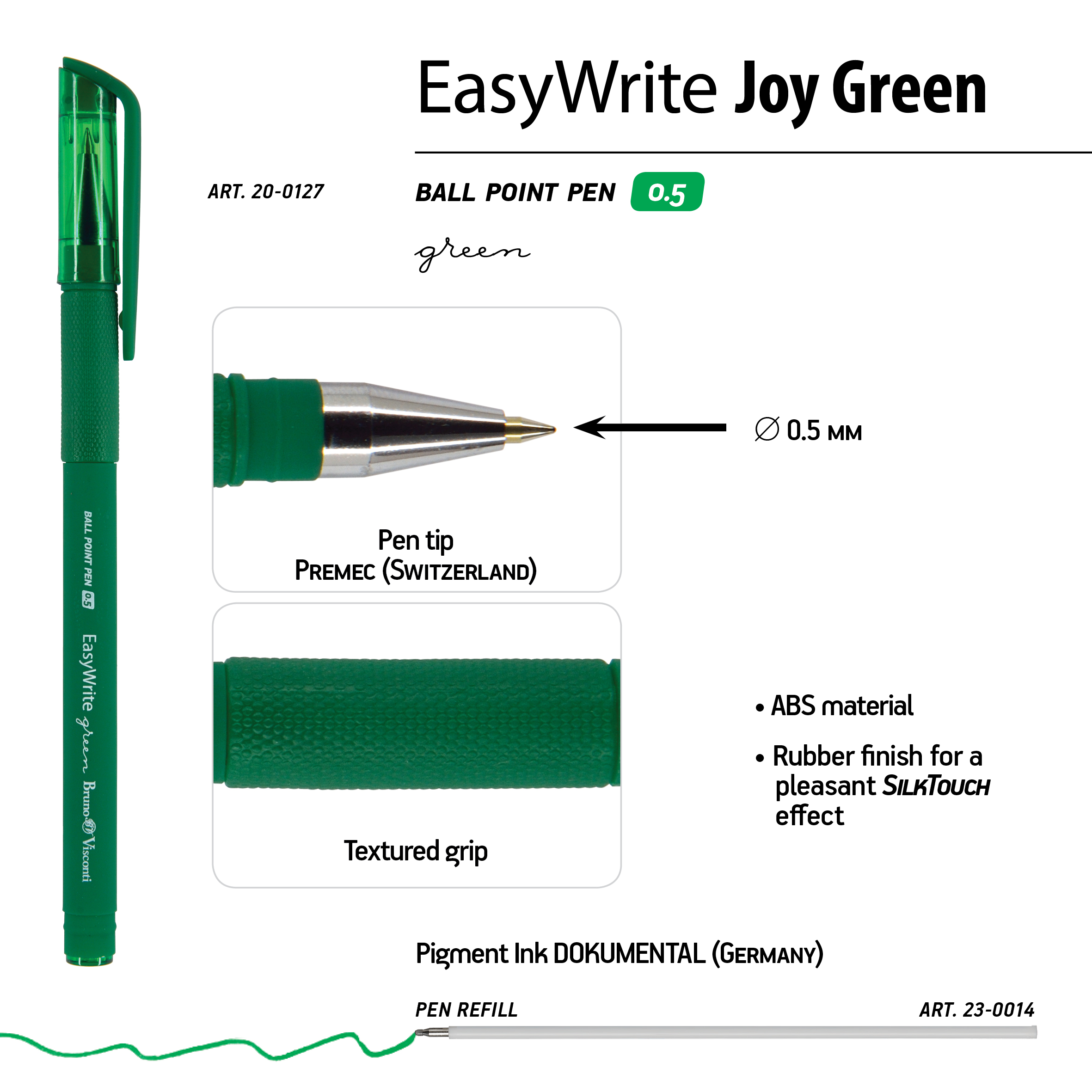 РУЧКА "EasyWrite.Green" ШАРИКОВАЯ 0.5 ММ, ЗЕЛЕНАЯ