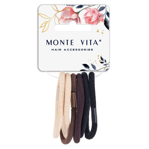Резинки для волос НАБОР 6 шт., 0,4х14 см, чёрный, коричневый, бежевый, MONTE Резинки для волос НАБОР 6 шт., 0,4х14 см, чёрный, коричневый, бежевый, MONTE