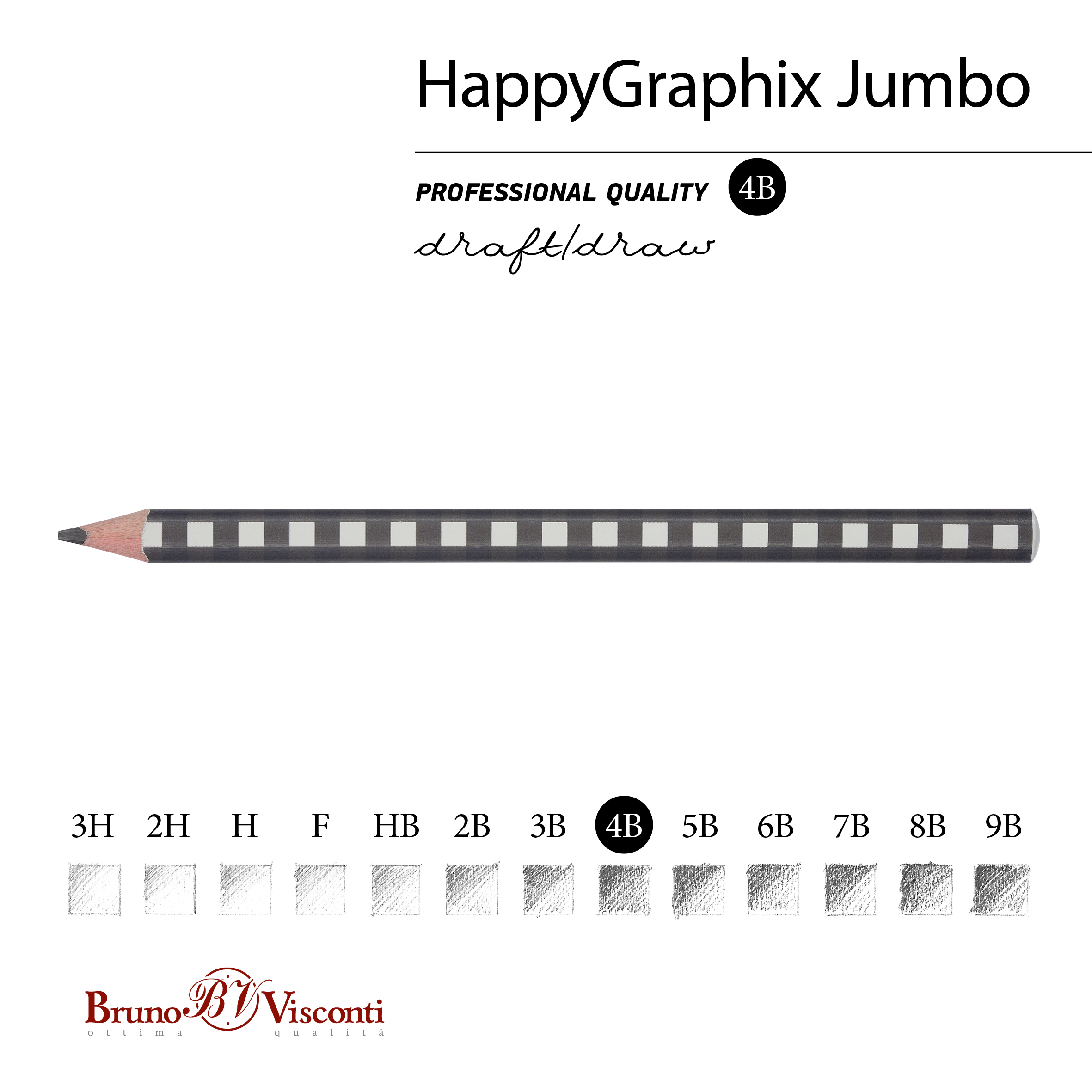 КАРАНДАШ ЧЕРНОГРАФИТОВЫЙ "HappyGraphix Jumbo. Монохром. Клетка" 4В,