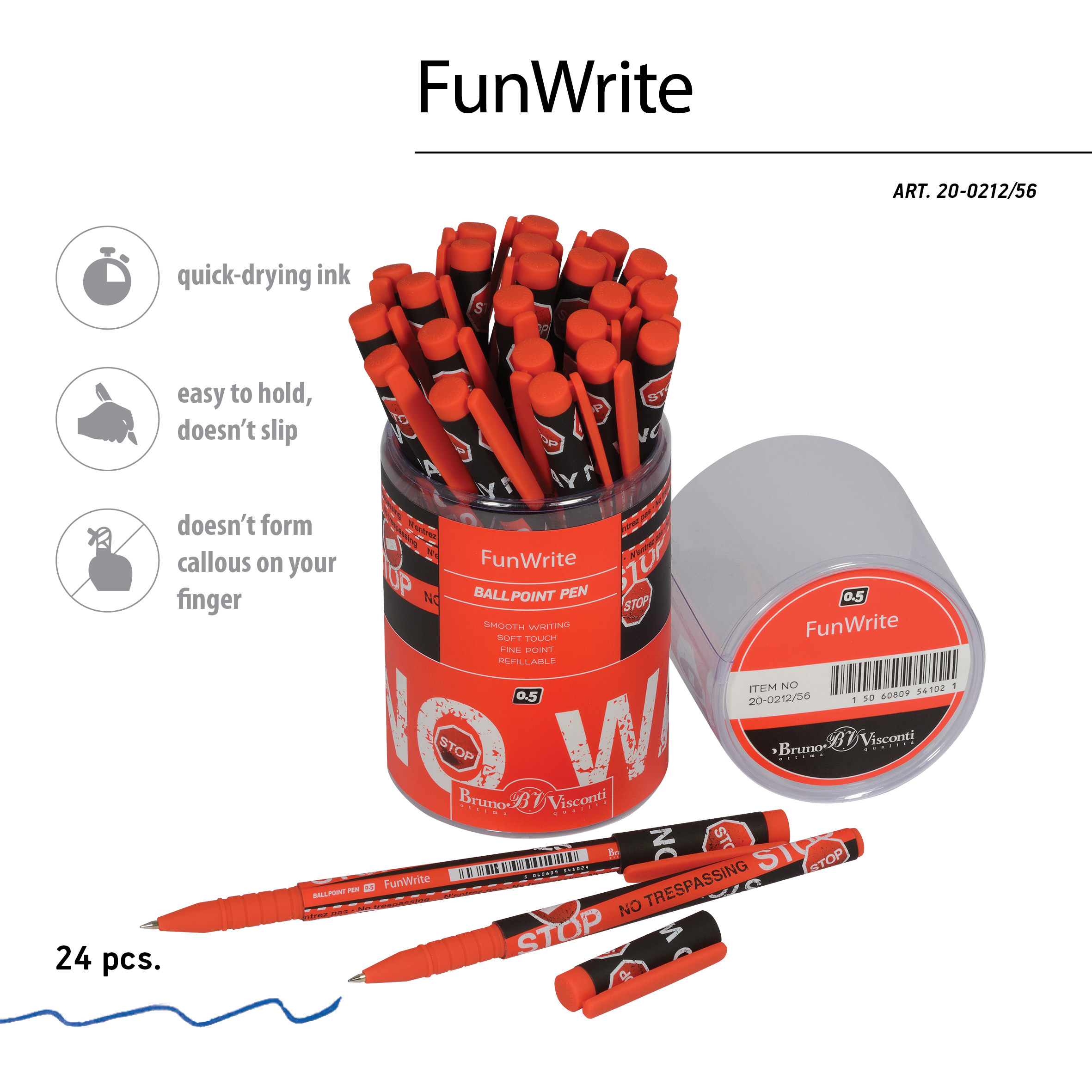 РУЧКА "FunWrite. Keep Away. Stop" ШАРИКОВАЯ, 0.5 ММ, СИНЯЯ